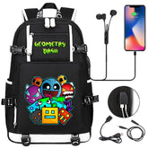 Geometry Dash USB Charging Backpack School NoteBook Laptop Travel Bags