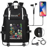 Minecraft USB Charging Backpack School NoteBook Laptop Travel Bags