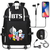 BTS Cartoon USB Charging Backpack School NoteBook Laptop Travel Bags