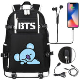 BTS Cartoon Koya USB Charging Backpack School NoteBook Laptop Travel Bags