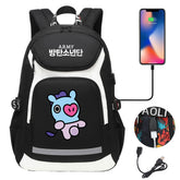 Kpop BTS Mang USB Charging Backpack School NoteBook Laptop Travel Bags