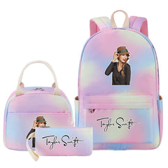Taylor Swift Pink Starry Sky SchoolBag Backpack Lunch Box Bag Book Pencil Bags 3pcs Set