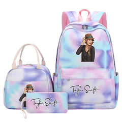 Taylor Swift Pink Starry Sky SchoolBag Backpack Lunch Box Bag Book Pencil Bags 3pcs Set