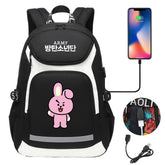 Kpop BTS Cooky USB Charging Backpack School NoteBook Laptop Travel Bags