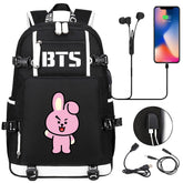 BTS Cartoon Cooky USB Charging Backpack School NoteBook Laptop Travel Bags