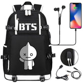 BTS Cartoon Van USB Charging Backpack School NoteBook Laptop Travel Bags