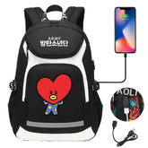Kpop BTS TATA USB Charging Backpack School NoteBook Laptop Travel Bags