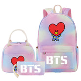 BTS TATA Pink Starry Sky SchoolBag Backpack Lunch Box Bag Book Pencil Bags 3pcs Set