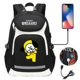 Kpop BTS Chimmy USB Charging Backpack School NoteBook Laptop Travel Bags