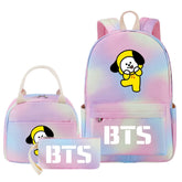 BTS Chimmy Pink Starry Sky SchoolBag Backpack Lunch Box Bag Book Pencil Bags 3pcs Set