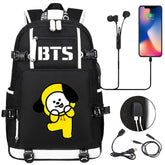 BTS Cartoon Chimmy USB Charging Backpack School NoteBook Laptop Travel Bags