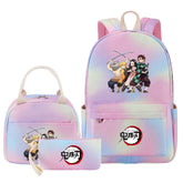 Demon Slayer Kimetsu No Yaiba Pink Starry Sky SchoolBag Backpack Lunch Box Bag Book Pencil Bags 3pcs Set