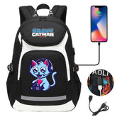 Gravy Cat Man USB Charging Backpack School NoteBook Laptop Travel Bags