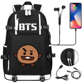 BTS Cartoon Shooky USB Charging Backpack School NoteBook Laptop Travel Bags