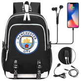 Manchester City Football Club USB Charging Backpack School Note Book Laptop Travel Bags