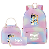 Blue Heeler Bingo Pink Starry Sky SchoolBag Backpack Lunch Box Bag Book Pencil Bags 3pcs Set