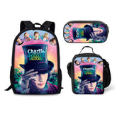 Charlie and the Chocolate Factory Schoolbag Backpack Lunch Bag Pencil Case 3pcs Set Gift for Kids Students