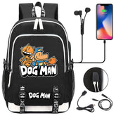 Dog Man USB Charging Backpack School Note Book Laptop Travel Bags