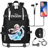 Frozen Elsa USB Charging Backpack School NoteBook Laptop Travel Bags