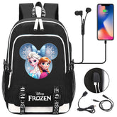 Frozen Elsa Anna USB Charging Backpack School Note Book Laptop Travel Bags