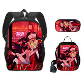 Hazbin Hotel Schoolbag Backpack Lunch Bag Pencil Case 3pcs Set Gift for Kids Students
