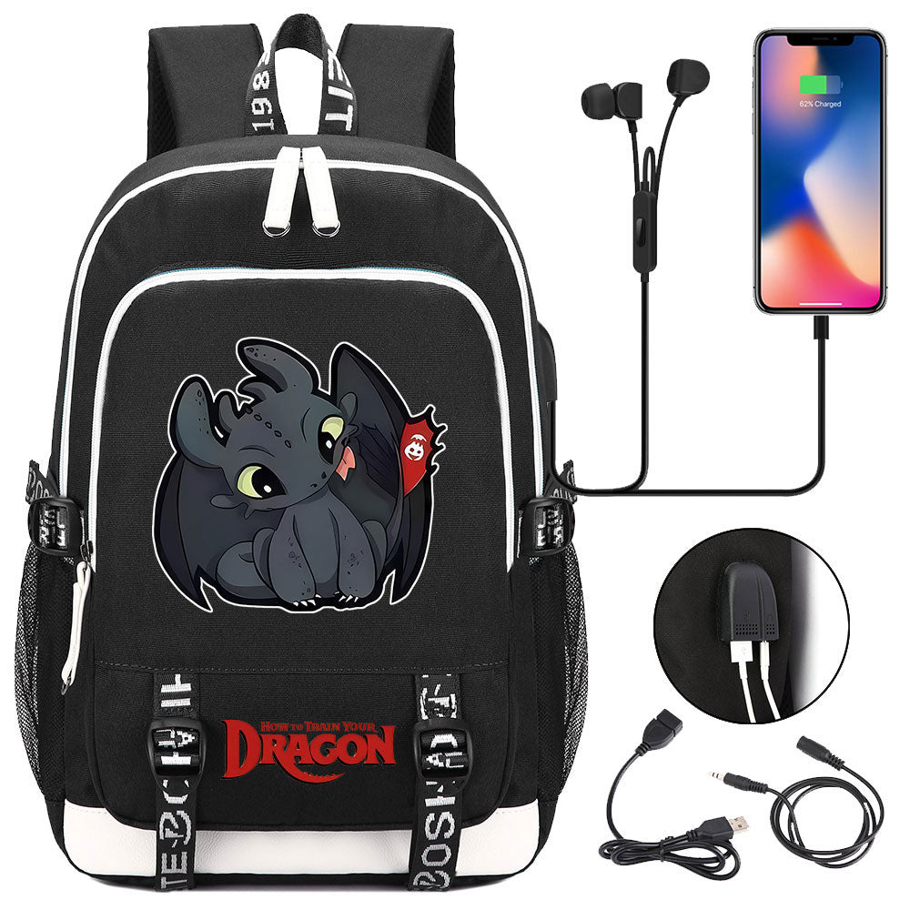 How to Train Your Dragon Toothless USB Charging Backpack School Note B