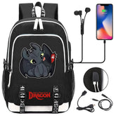 How to Train Your Dragon Toothless USB Charging Backpack School Note Book Laptop Travel Bags