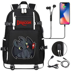 How to Train Your Dragon Toothless USB Charging Backpack School NoteBook Laptop Travel Bags
