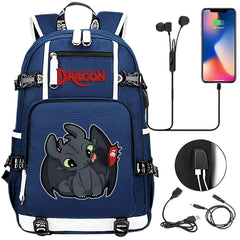 How to Train Your Dragon Toothless USB Charging Backpack School NoteBook Laptop Travel Bags