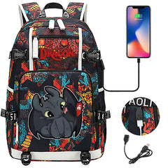 How to Train Your Dragon Toothless USB Charging Backpack School NoteBook Laptop Travel Bags