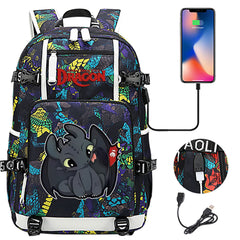 How to Train Your Dragon Toothless USB Charging Backpack School NoteBook Laptop Travel Bags