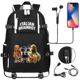 Italian Brainrot USB Charging Backpack School NoteBook Laptop Travel Bags