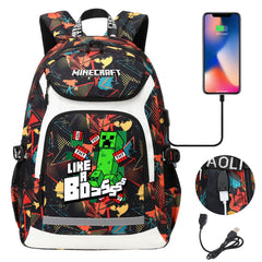 Minecraft Creeper USB Charging Backpack School NoteBook Laptop Travel Bags