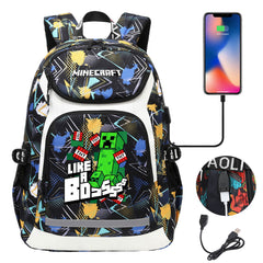 Minecraft Creeper USB Charging Backpack School NoteBook Laptop Travel Bags
