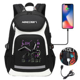 Minecraft Ender Dragon USB Charging Backpack School NoteBook Laptop Travel Bags