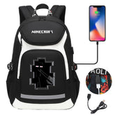 Minecraft Enderman USB Charging Backpack School NoteBook Laptop Travel Bags
