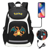 Pokemon Charizard USB Charging Backpack School NoteBook Laptop Travel Bags