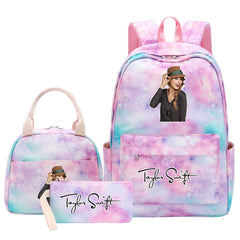 Taylor Swift Pink Starry Sky SchoolBag Backpack Lunch Box Bag Book Pencil Bags 3pcs Set