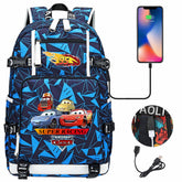 Cars Lightning USB Charging Backpack School NoteBook Laptop Travel Bags