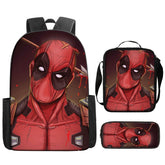 Deadpool Schoolbag Backpack Lunch Bag Pencil Case 3pcs Set Gift for Kids Students
