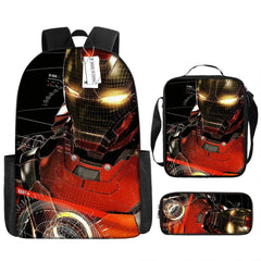 Iron Man Superhero Schoolbag Backpack Lunch Bag Pencil Case 3pcs Set Gift for Kids Students