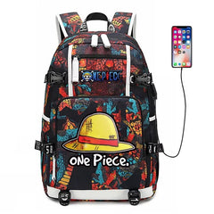 Anime One Piece Charging Backpack School NoteBook Laptop Travel Bags