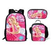 Pink Barbie Schoolbag Backpack Lunch Bag Pencil Case 3pcs Set Gift for Kids Students
