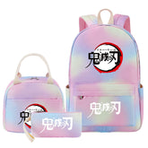 Demon Slayer Pink Starry Sky SchoolBag Backpack Lunch Box Bag Book Pencil Bags  3pcs Set