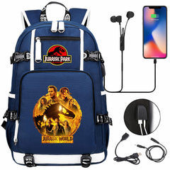 Jurassic World USB Charging Backpack School NoteBook Laptop Travel Bags
