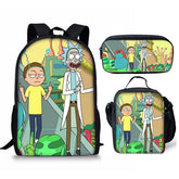 Rick and Morty Schoolbag Backpack Lunch Bag Pencil Case Set Gift for Kids Students