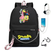 Square Pants Sponge Bob School Bag Backpack USB Charging Students Notebook Bag for Kids Gifts