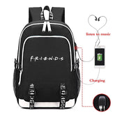 Friends TV Show USB Charging Backpack School Note Book Laptop Travel Bags
