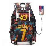 Golden State Basketball Durant #3 USB Charging Backpack School NoteBook Laptop Travel Bags