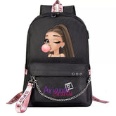 ArianaGrander Singer Shool Bag Backpack USB Charging Students Notebook Bag for Girl Kids Adults Gifts